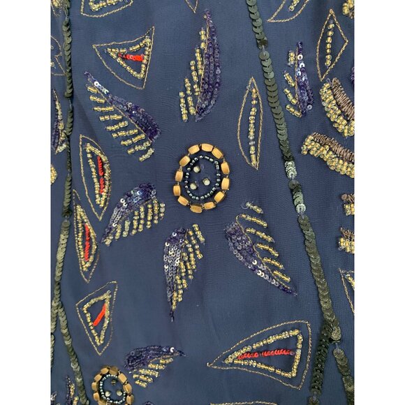 Navy Blue Sequin Embellished Halter Dress Free People Small RL10648 - Picture 9 of 11